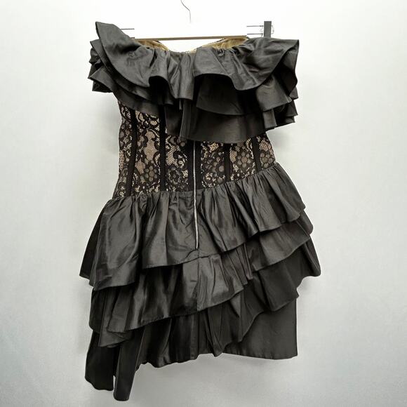 NWT Rasario Black Ruffle & Lace Corset Mini Dress, FR 38/US 6 - Picture 6 of 13